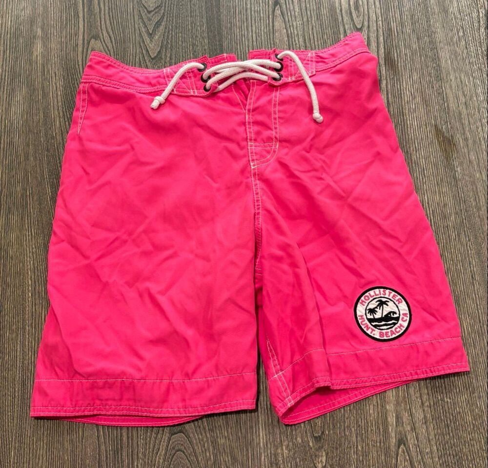 Hollister Mens Board Shorts Swim Trunks Mid Rise Lace-Up Pocket Pink Size S